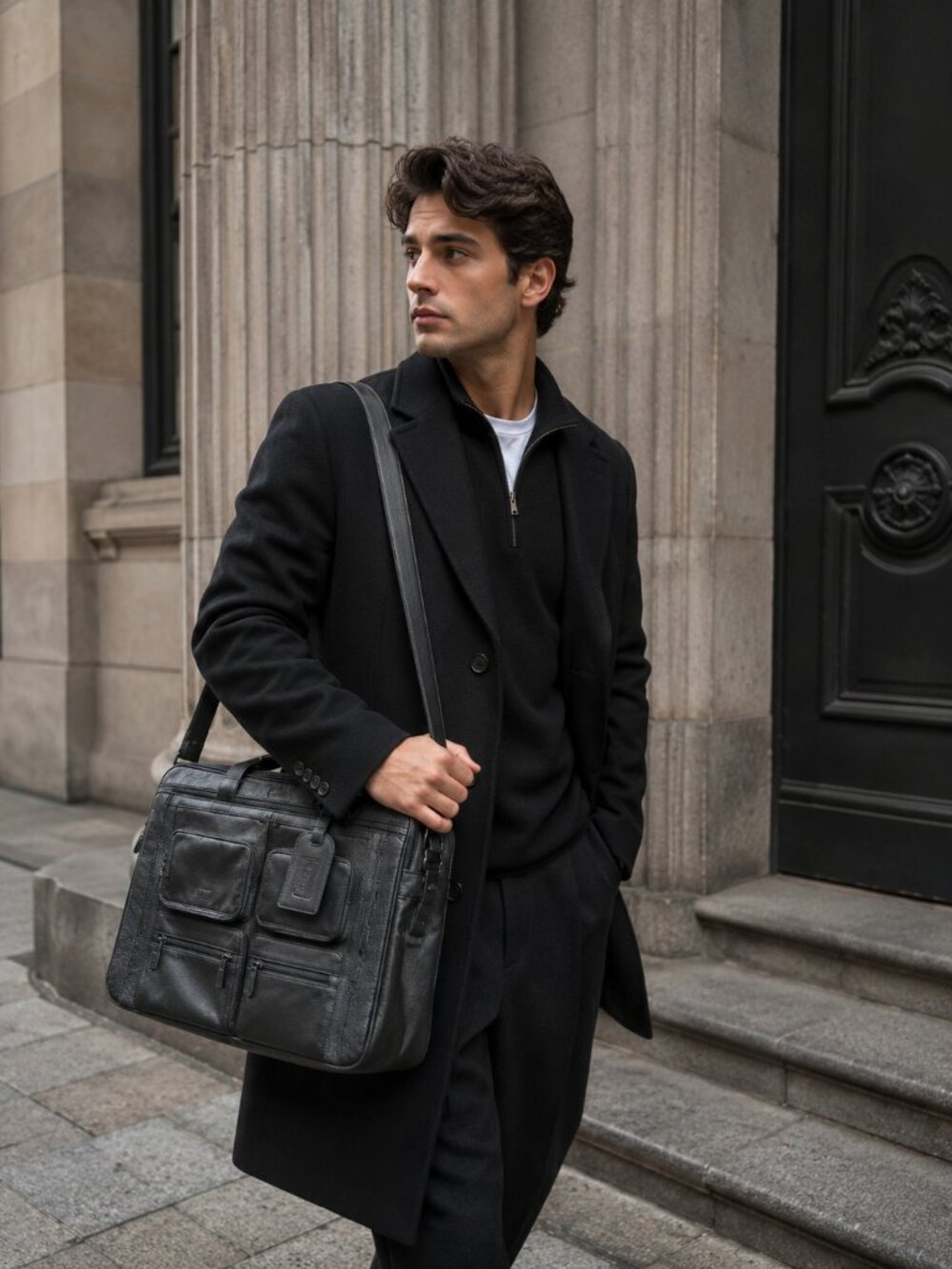 Vintage Y2K London Fog Black Leather Briefcase Laptop Messenger Carry On Utility